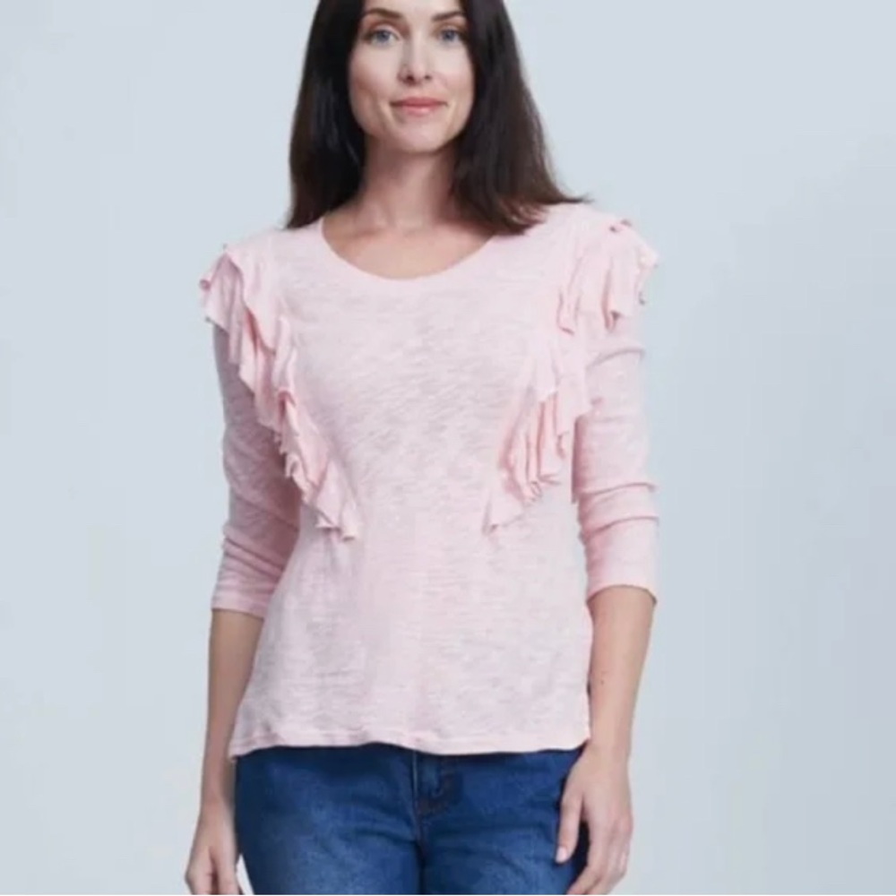 Seven7 Double Ruffle Blouse Long Sleeve Top Medium